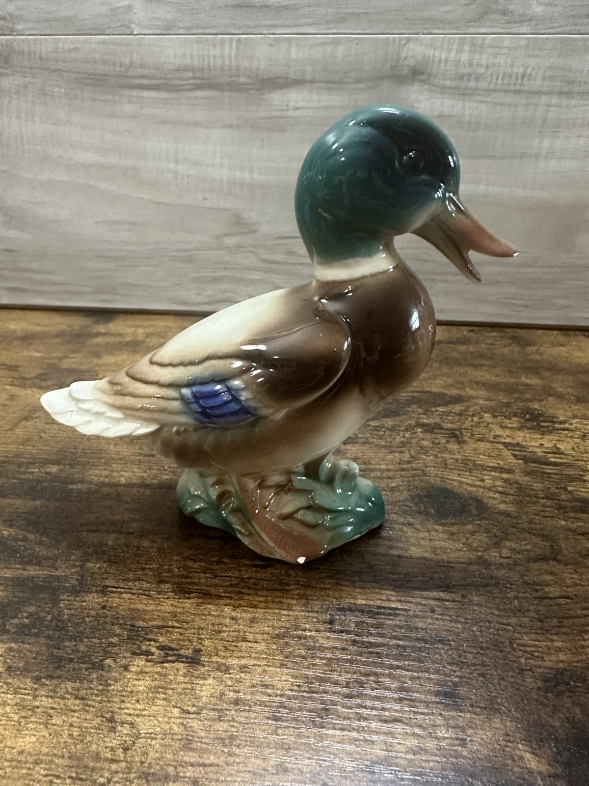 Vintage Porcelain Mallard Duck Figurine Hand Painted Bird Statue