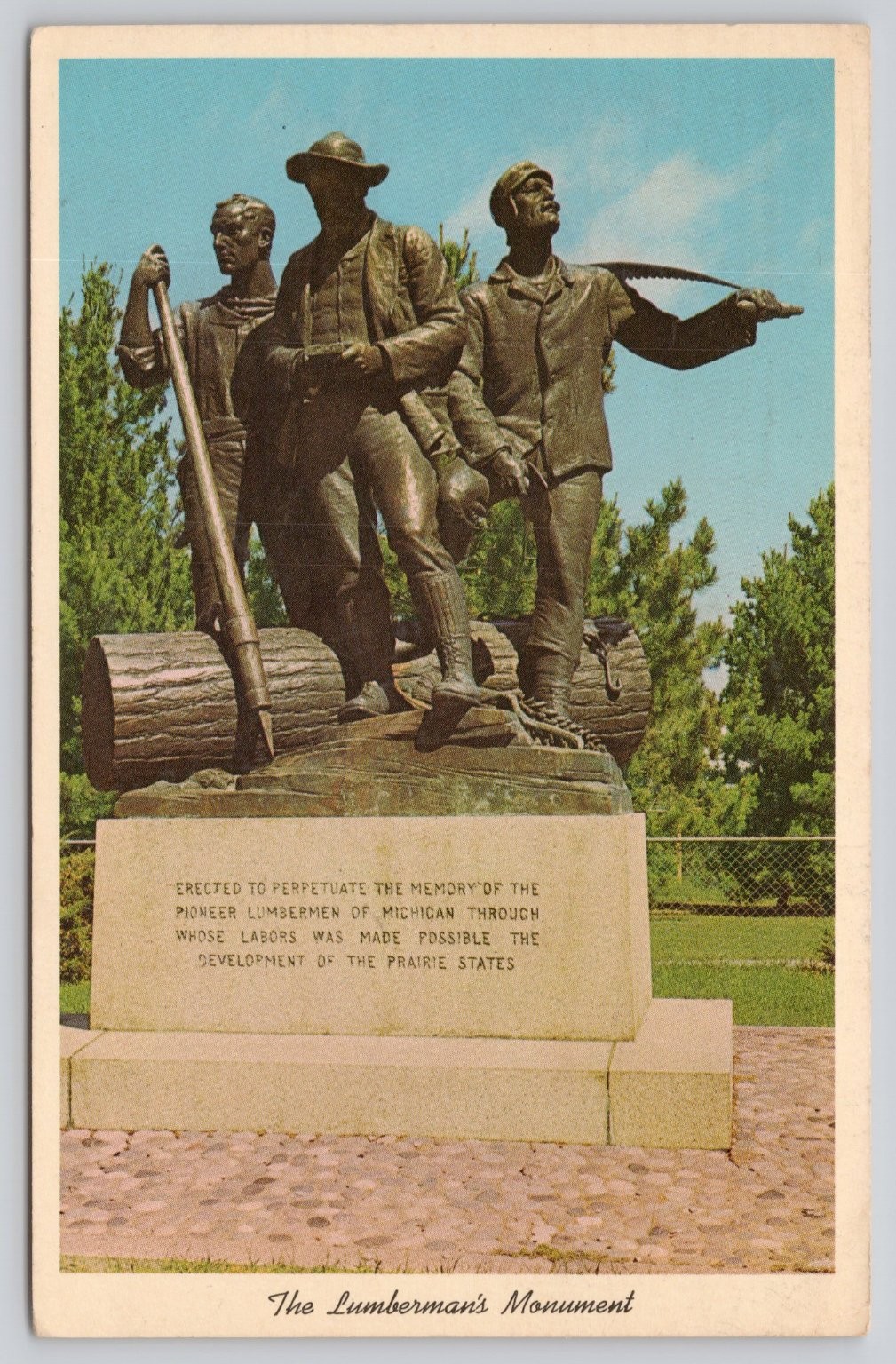 1957 The Lumberman\'s Monument Alpena Michigan Au Sable River Postcard