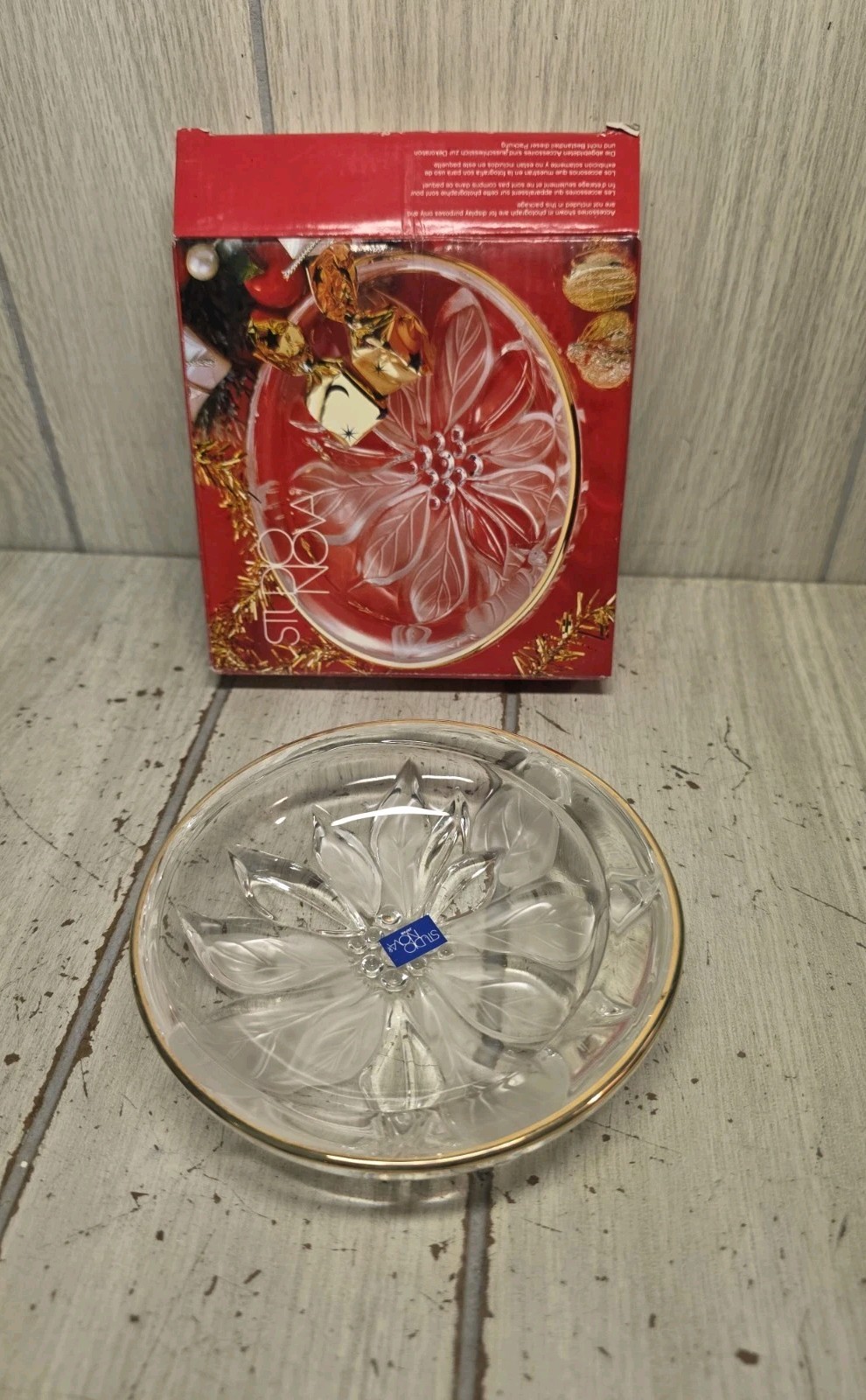 Vtg Studio Nova Guilded Poinsettia Round Trinket Candy Dish Gold Trim New