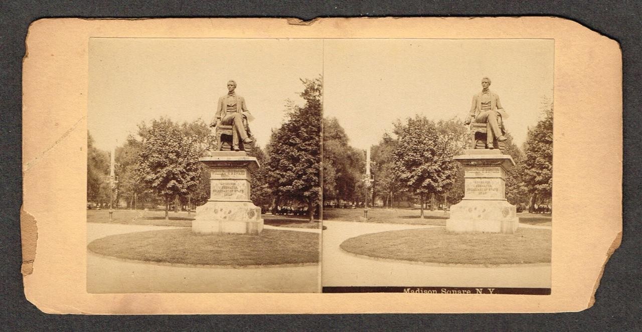 b378, American Scenery Stereoview, # -, Seward Statue in Madison Square, 1880s