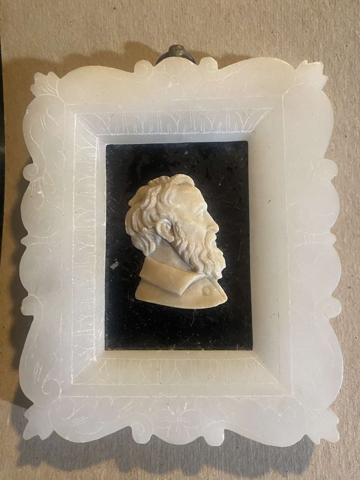 Antique 19thC Italian Grand Tour Carved Alabaster Cameo Plaque Michelangelo