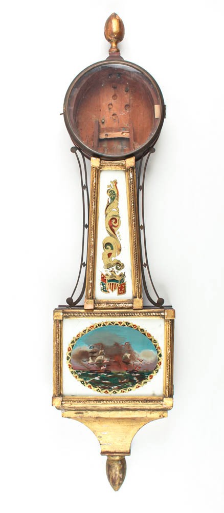 Weight driven gilt front presentation banjo clock case @ 1820s Aaron Willard Weight driven gilt front presentation banjo clock case @ 1820s Aaron Willard