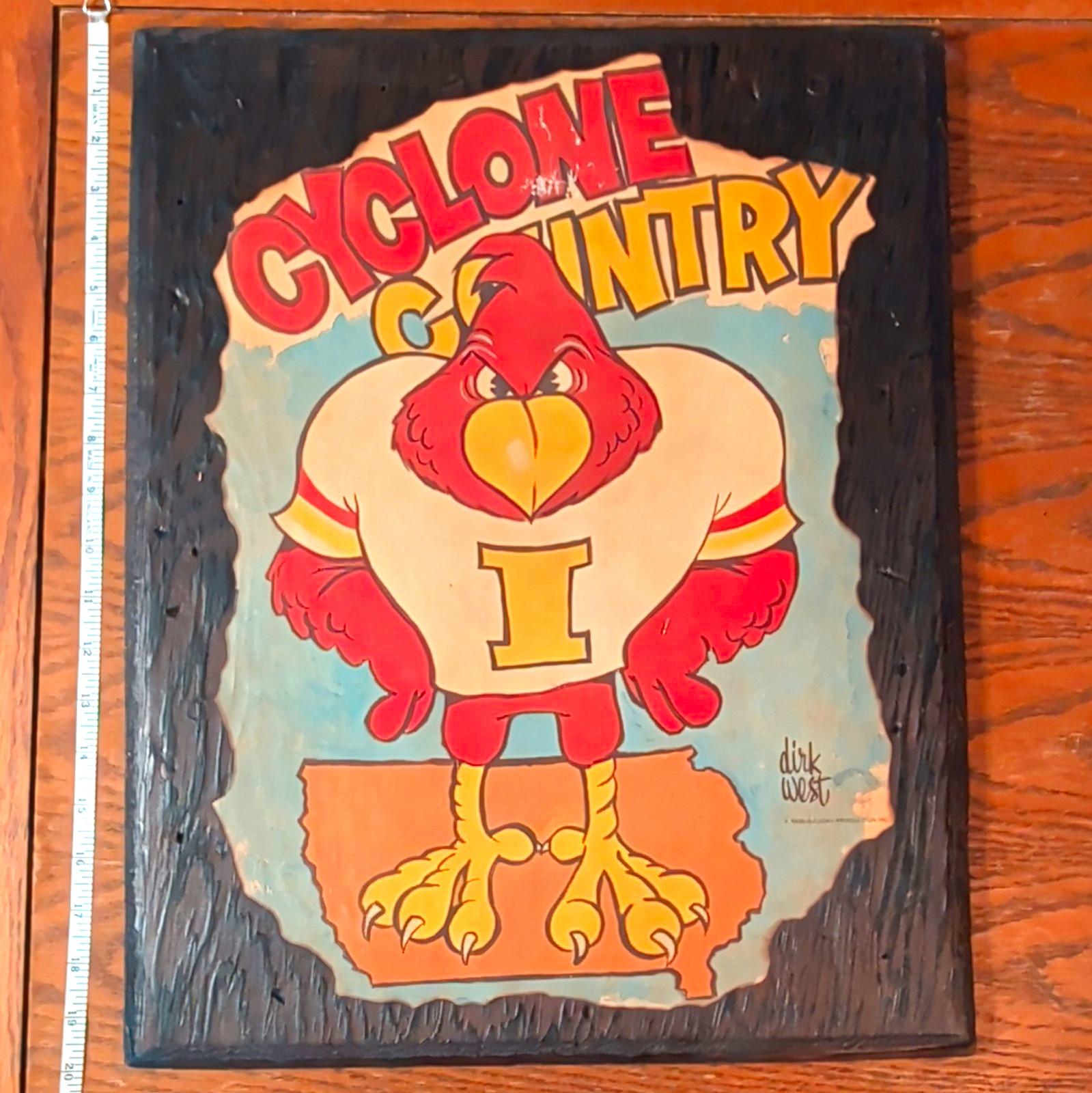 Vintage 1970 Iowa State Cyclones Cy Big 8 Dirk West Football Wood Wall Plaque