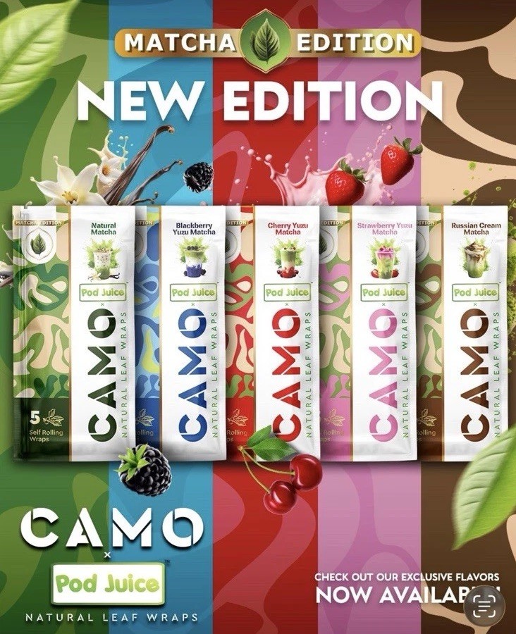 CAMO Self-Rolling Natural Leaf Wraps-  Blackberry Yuzu Matcha Flavor (Full Box)