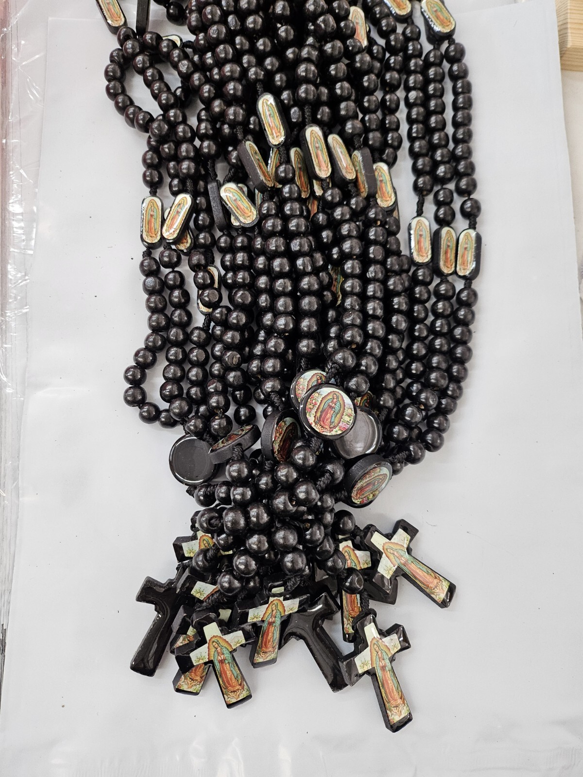 Set Of 12 X guadalupe Rosary Wooden Black / Rosario Virgen de Guadalupe Negro