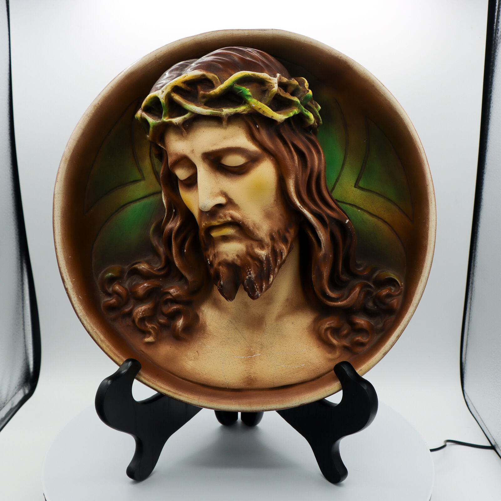 Large Hand Painted Relief Plaster Cast of Jesus
