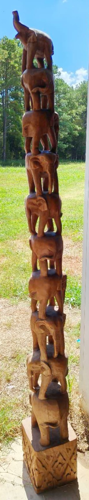 Special offer: 74\'\' Vintage hand-carved wooden ten-elephant tower totem pole
