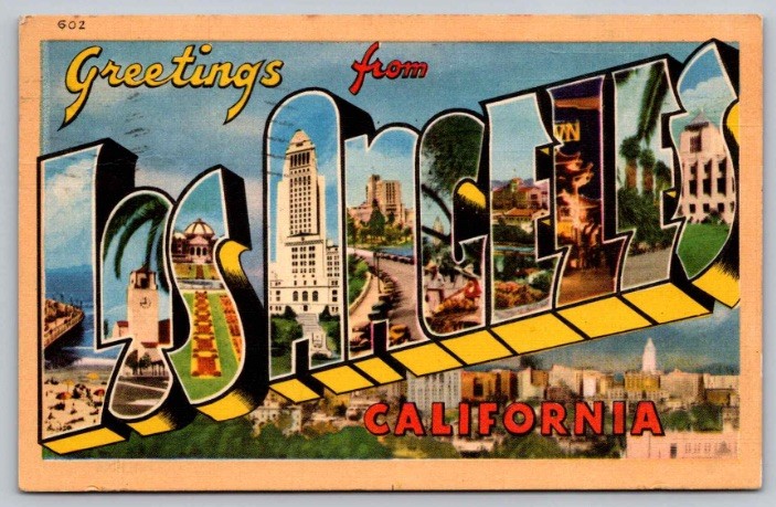 c1944 Greetings From Los Angeles California CA Large Letter Linen Postcard