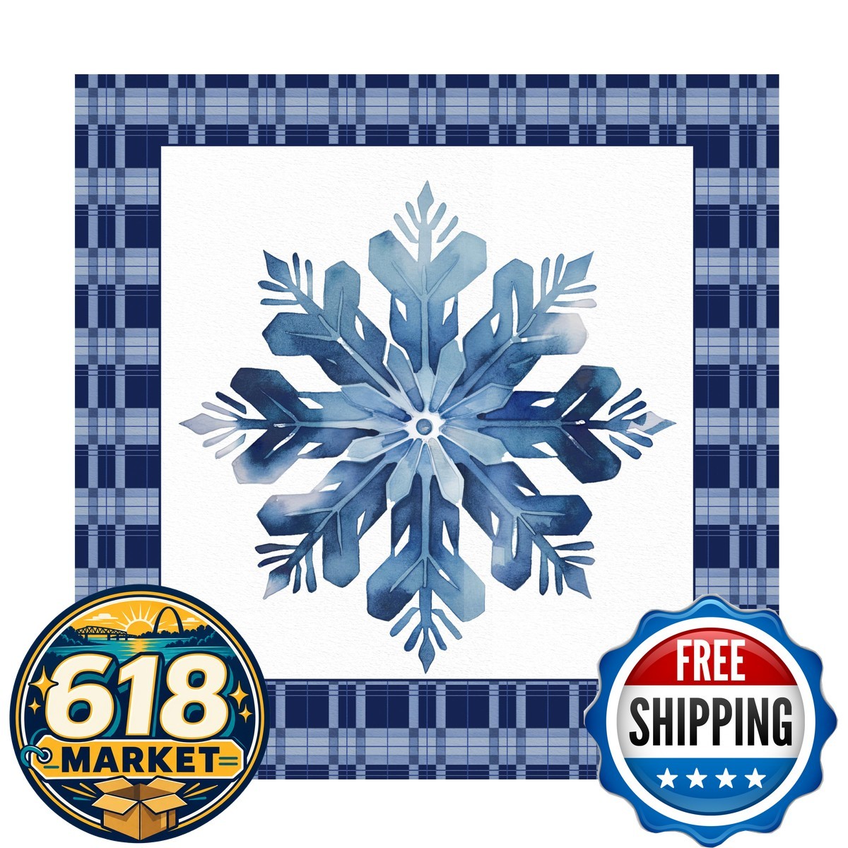 Trademark Fine Art Canvas Wall Art - Jean Plout Blue Snowflake Christmas B