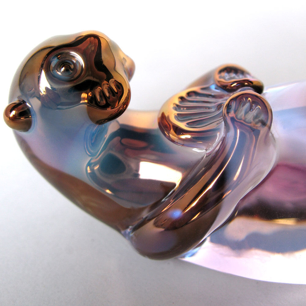 Sea Otter Figurine Blown Glass Crystal Gold Sculpture 