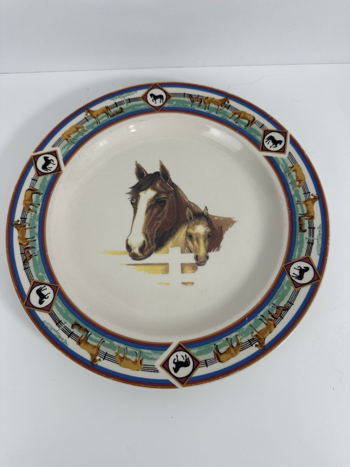 Folkcraft Stoneware Cedar Valley Stables Horse Mare & Foal Plate