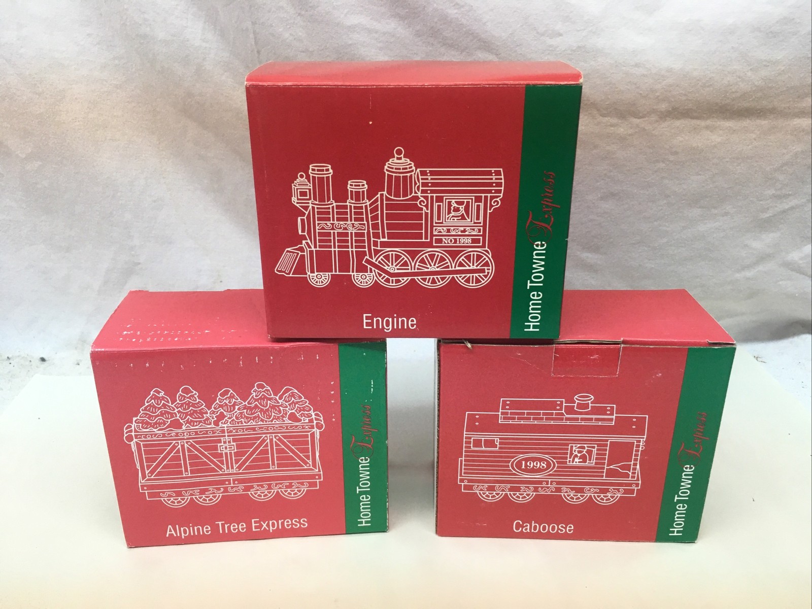 Vintage 1998 JC Penney Home Towne Express Christmas Train Set of 3 Resin NIB