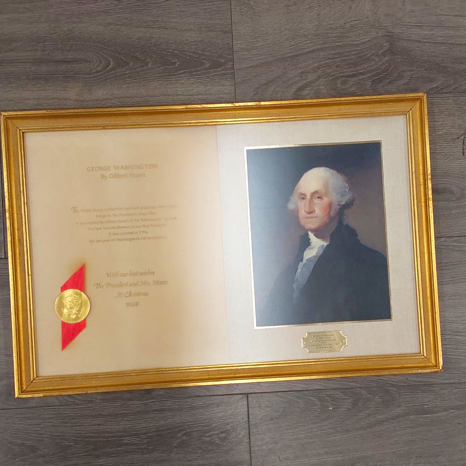 1969 White House George Washington Gilbert Stuart Print Nixon/Pat Nixon