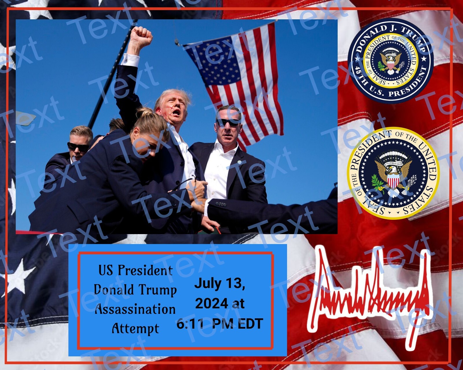 DONALD TRUMP 2024 7/13 Attempted Assassination 8x10 Print DONALD TRUMP 2024 7/13 Attempted Assassination 8x10 Print