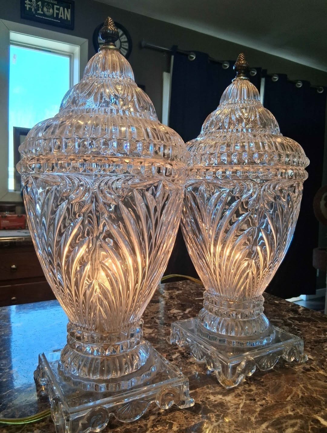 Vintage Crystal Clear Hurricane Lead Lamps Made In Poland (READ DESCRIPTION)