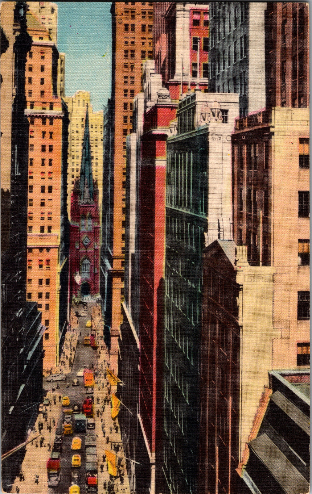 Vintage Postcard Linen Wall St NYC New York Unposted