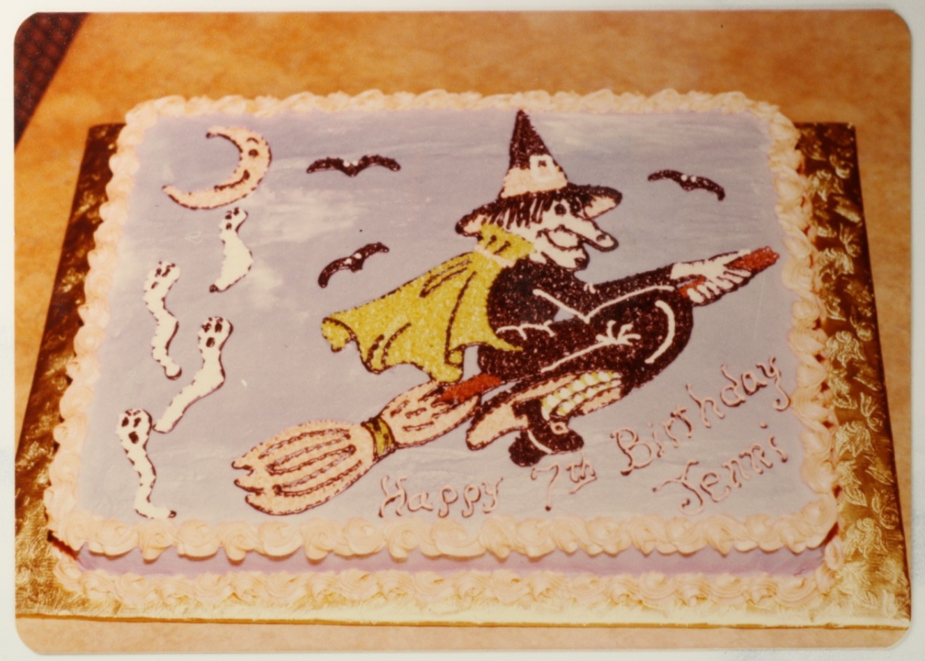 FOUND PHOTO 1980\'s Vintage Halloween witch Birthday Cake
