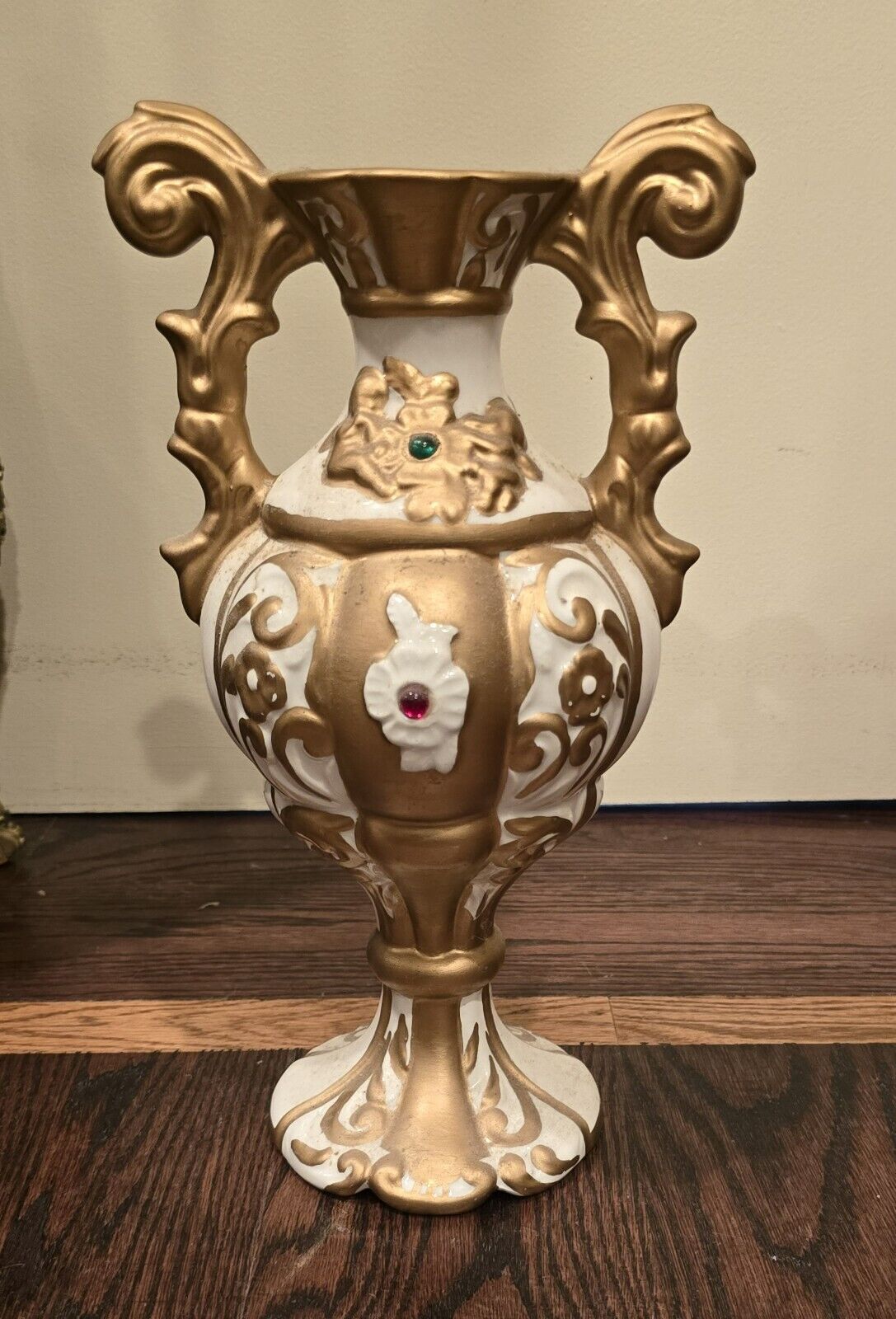 Italian Traditional Ceramic Scroll Vase Gold Ornate