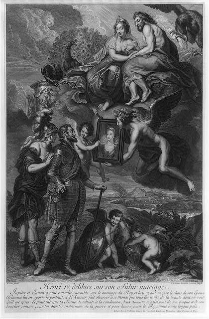 Photo:Henry IV France 1700s Allegorical Marriage Print Gods and Goddesses