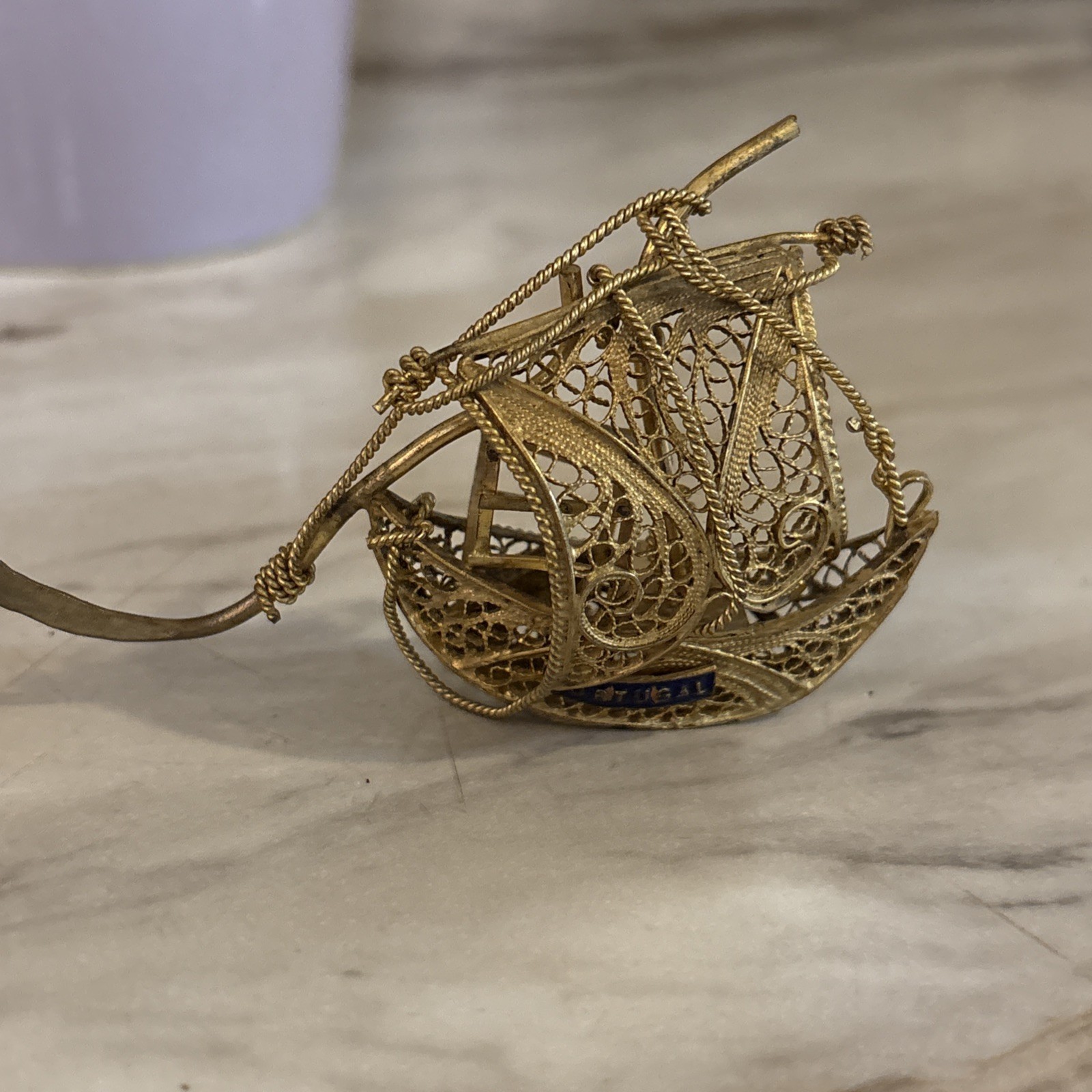 Vintage Filigree Metal Portugal Sailing Ship Portugal