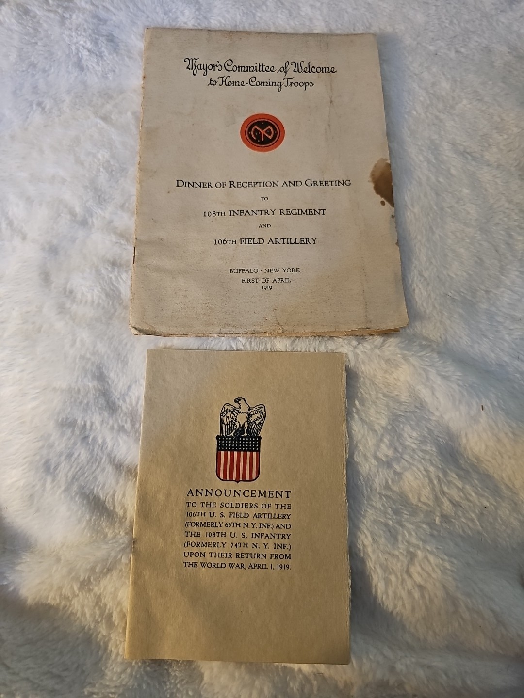 1919 Buffalo Ny Mayors Welcome Home Dinner Troops 108 And 106 Regiment Program