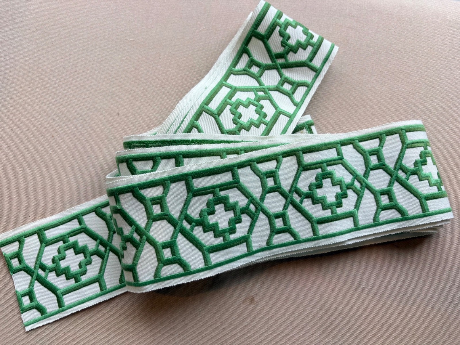 Schumacher Zanzibar Trellis Tape Trim Jade #81281 4.44 yards