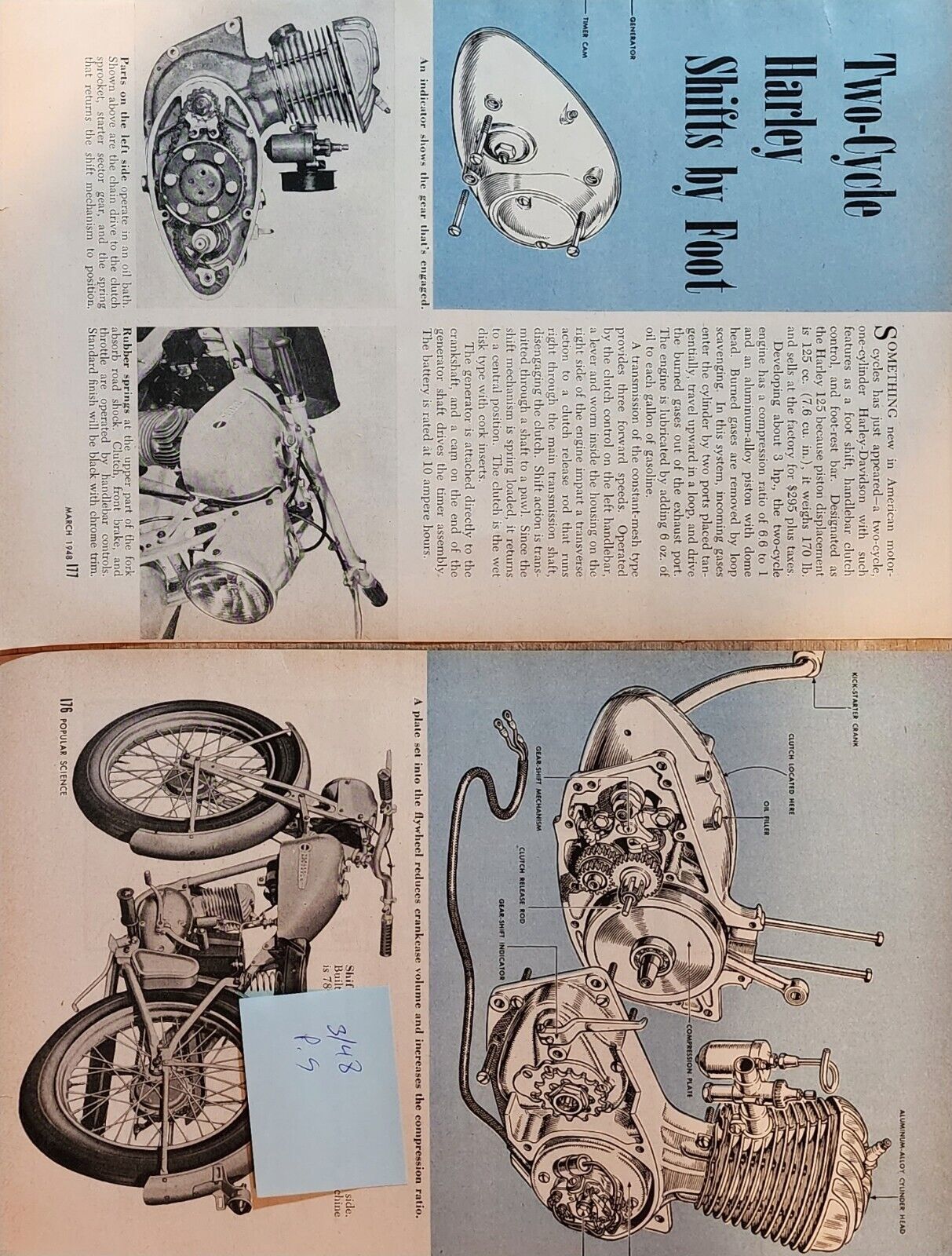 Popular Science 1948 Harley Hummer Scat Lightweight 125 Original 2 Page Ad  