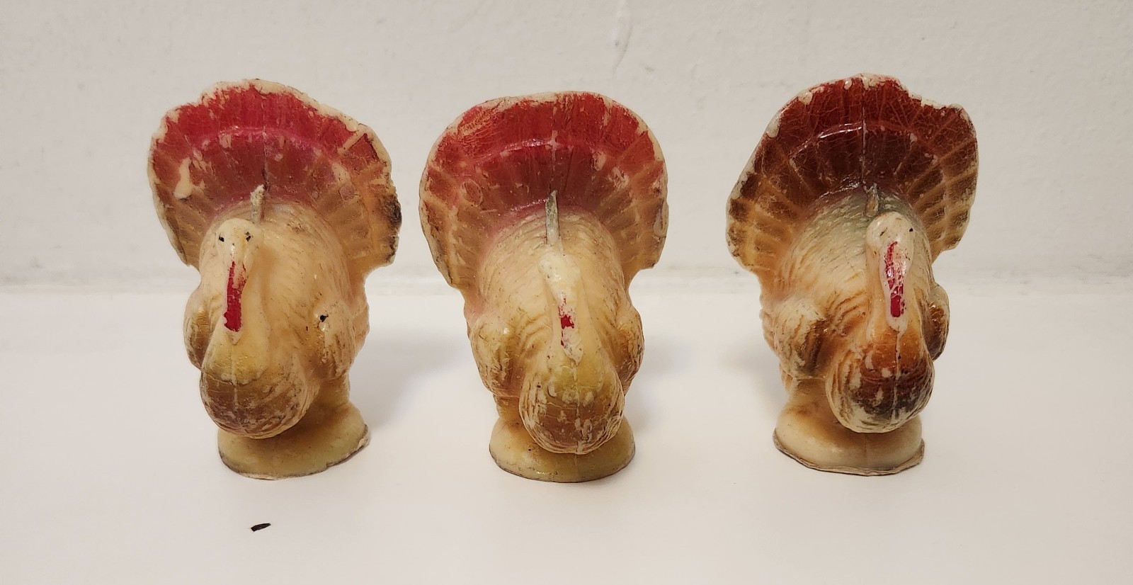 Vintage Gurley Turkey Candles Set of 3 Thanksgiving Table Decor 1950 Unburnt Wax