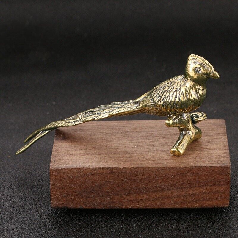 Solid Brass Pheasant Bird Figurine Ornament Tea Pet Animal Miniature Craft