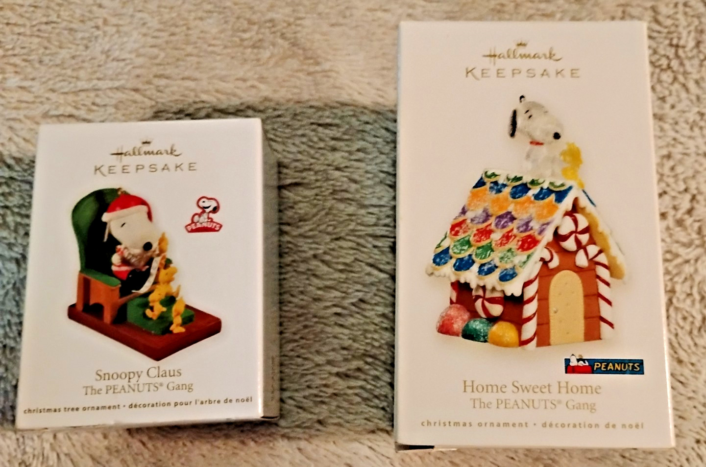 2 SNOOPY & WOODSTOCK HALLMARK KEEPSAKE ORNAMENTS THE PEANUTS HOME SWEET HOME &..