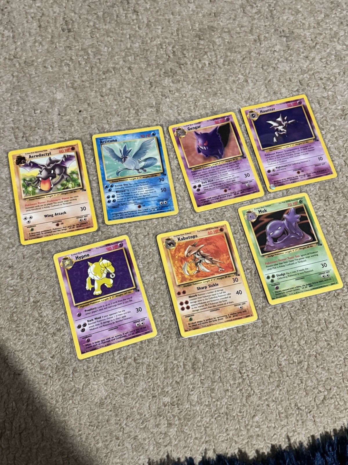 Pokémon TCG Vintage WOTC Fossil Set Non-Holo Rare Card Bundle X 7