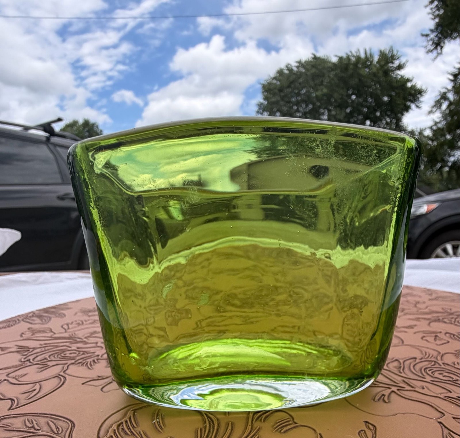 Vintage Amici Handblown Green Thick Art Glass Vase