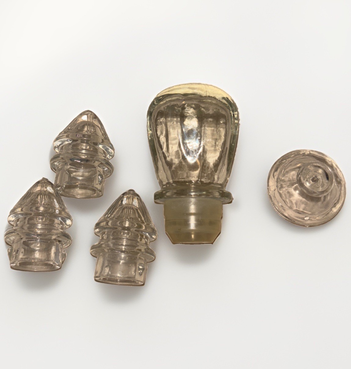 Lot 5 Different Small Vintage Stoppers Pressed Glass Crystal Decanter Bottle
