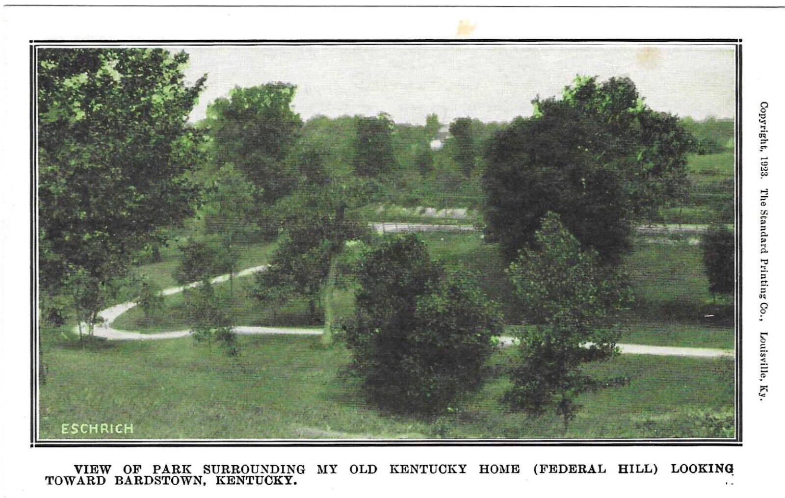 Vintage Kentucky Postcard Park Surrounding Old Home Federal Hill Bardstown