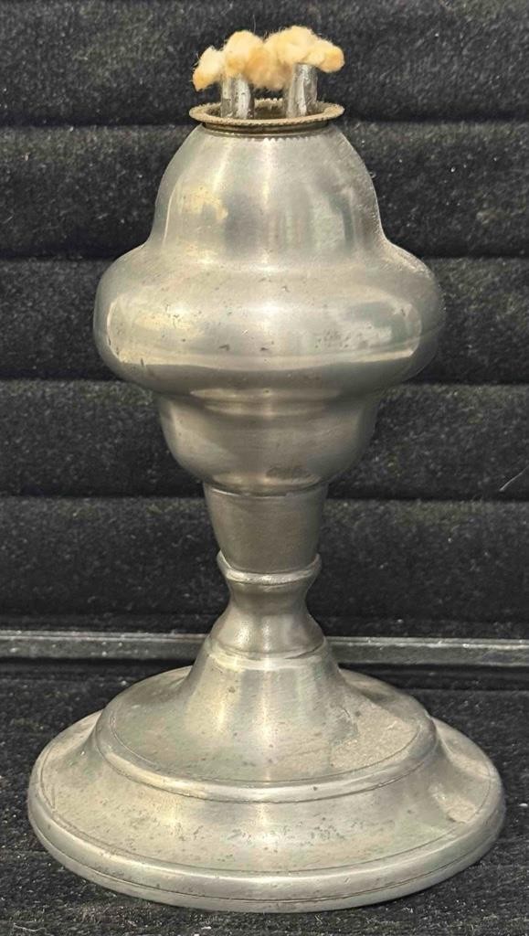 Rare Antique American Pewter Whale Oil Lamp, Eagle Mark 