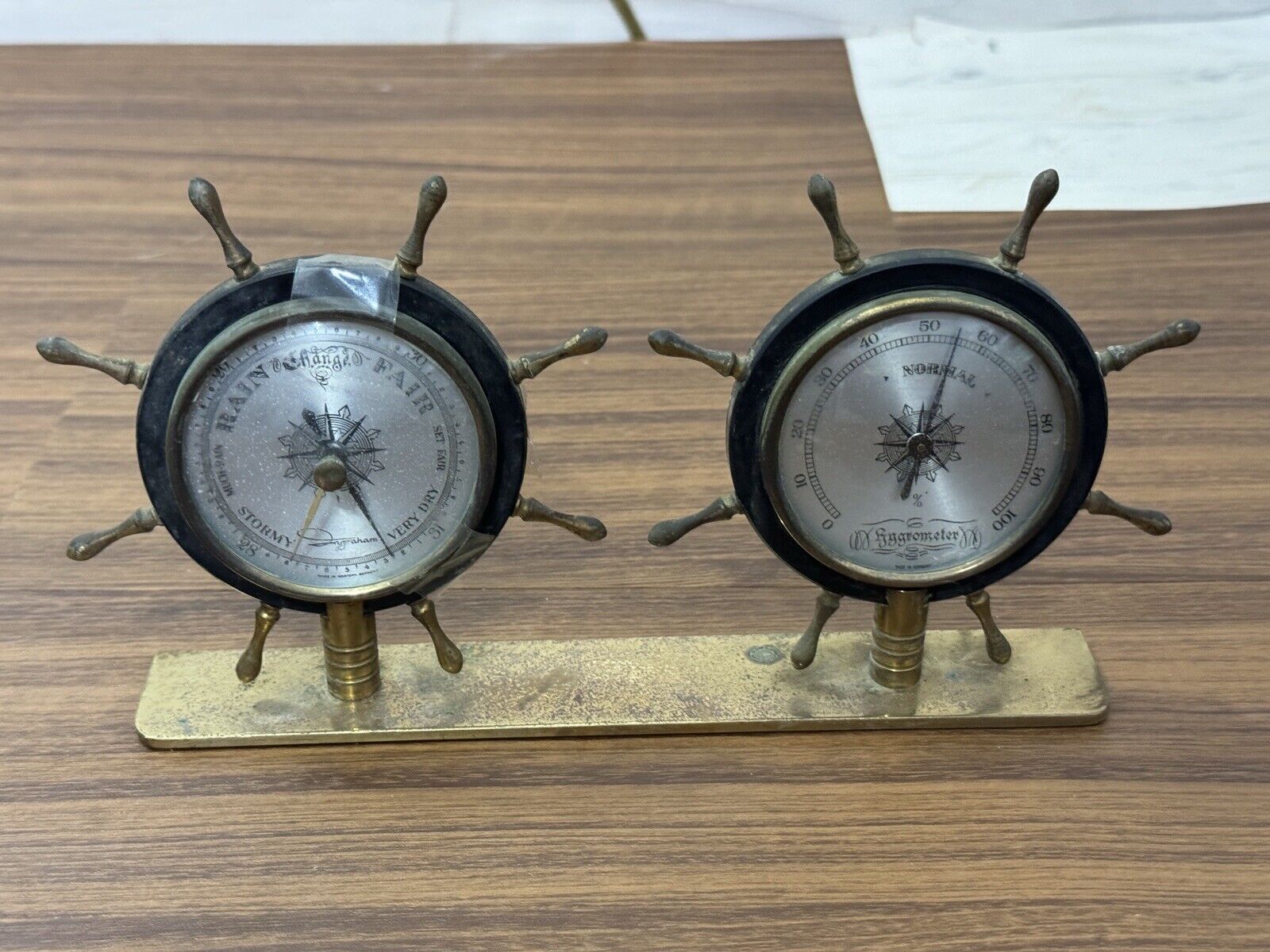 Vintage Airguide Barometer Ship's Wheel Nautical Weather Station Thermometer