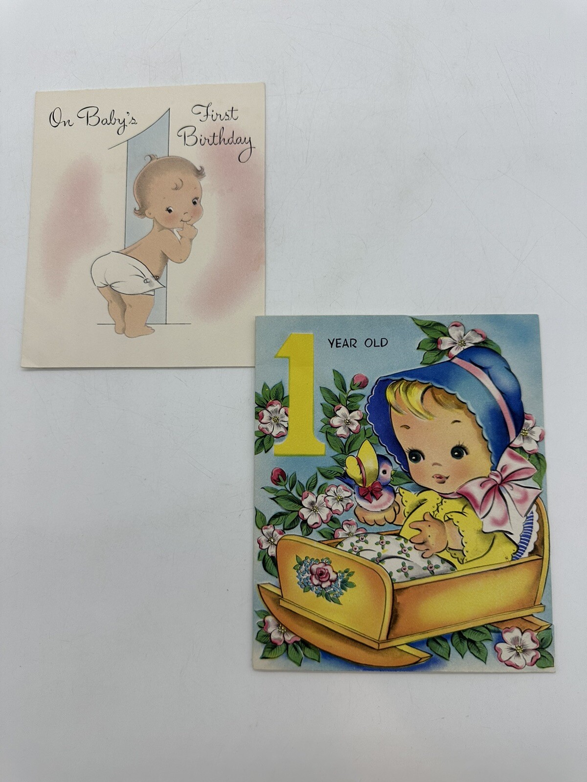 Vintage Antique Babys First Birthday Greeting Cards Lot of Two