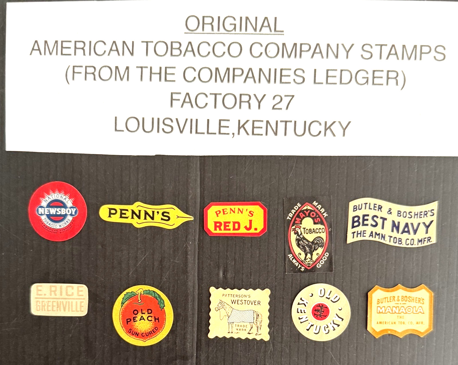 Vintage Louisville KY Tobacco Stamps Lot of 10 Factory 27 Paper Advertisement 30