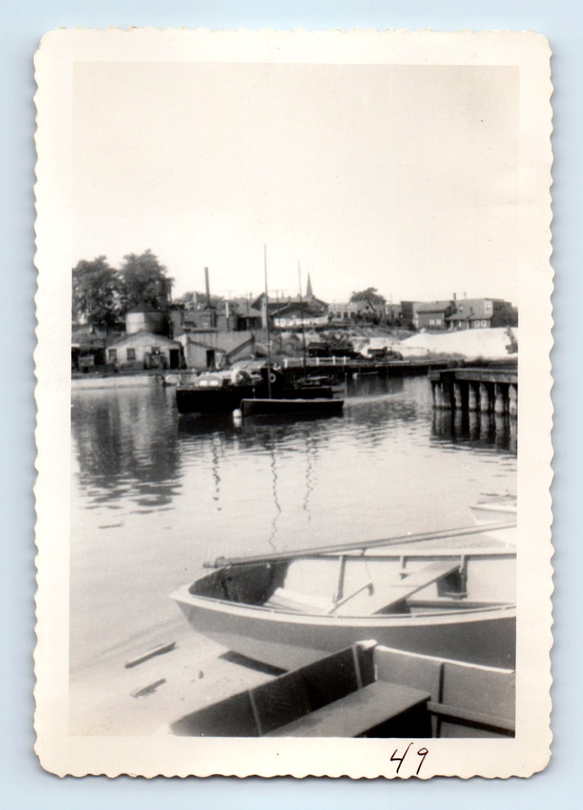 Old Vintage Photo COASTAL TOWN SEASCAPE BOATS IN HARBOR MARINA SNAPSHOT 1949
