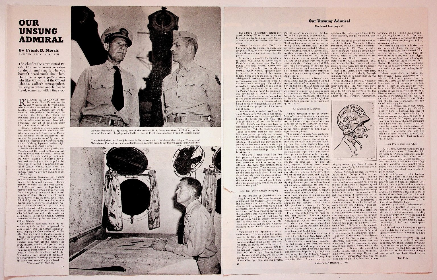 1944 Collier\'s Original Print Article Our Unsung Admiral 10x13 WWII 1944 Collier\'s Original Print Article Our Unsung Admiral 10x13 WWII