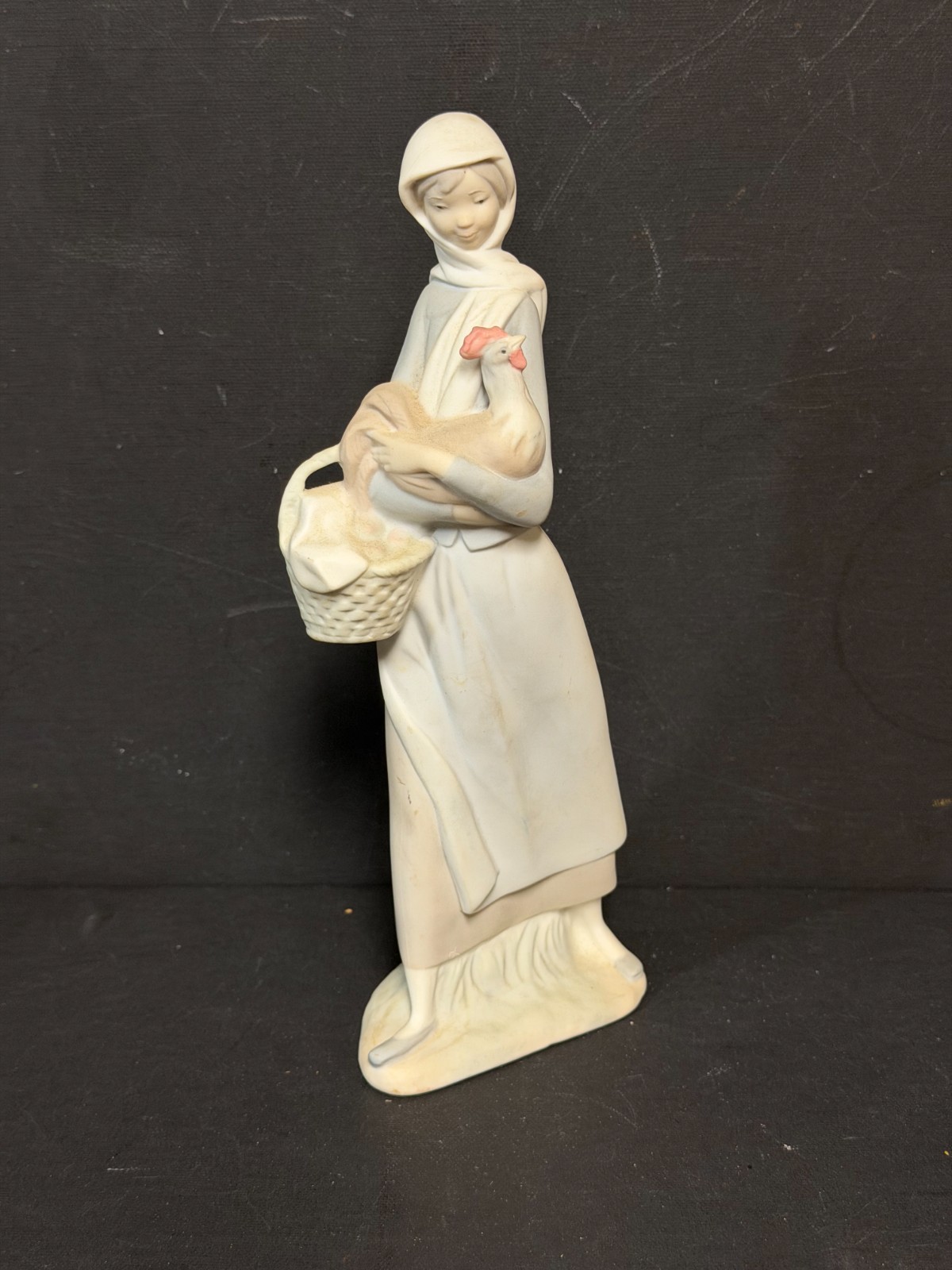 Lladro 4591 Girl With Cockerel Rooster & Basket Figurine 10\