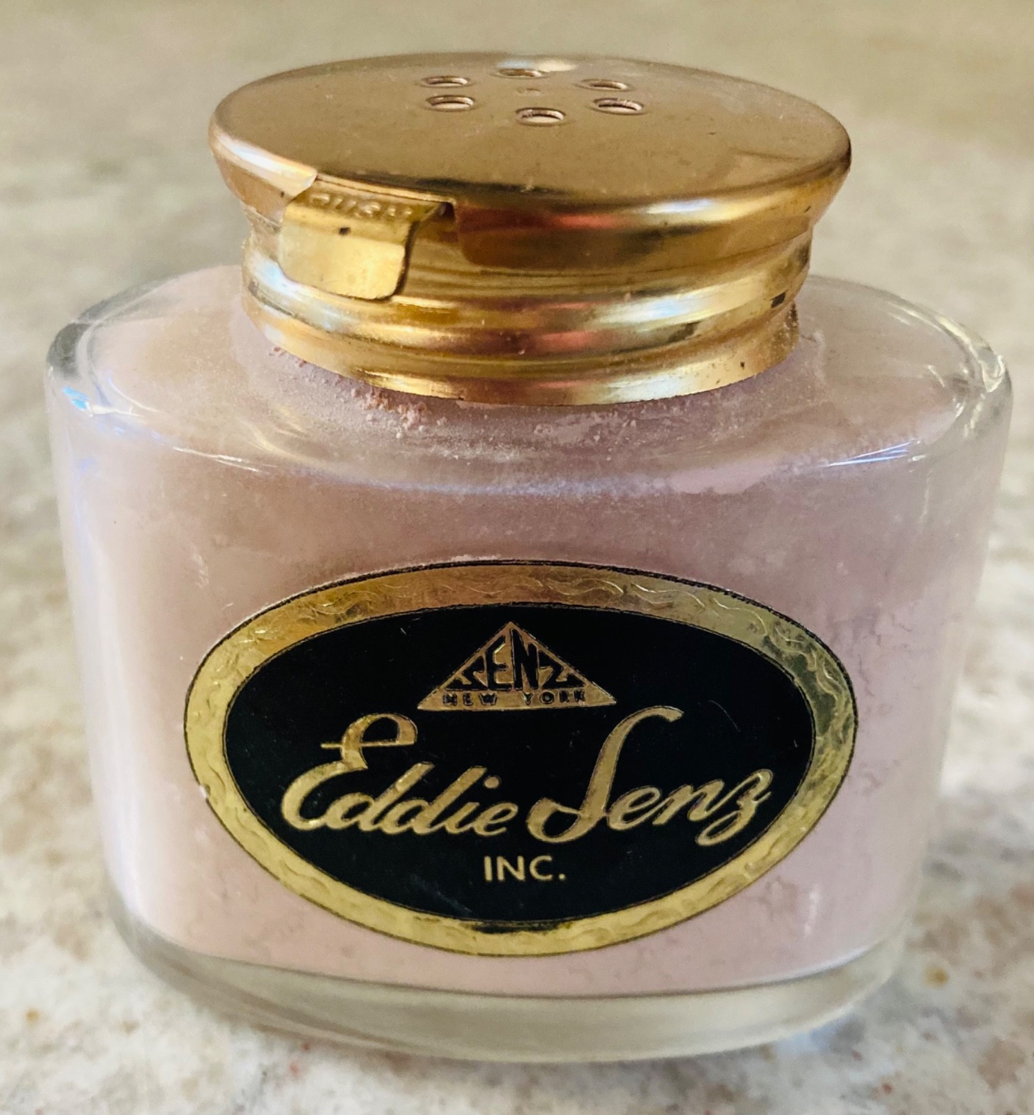 Antique Powder Clear Bottle Gold Shaker Lid Cosmetics Make up Eddie Senz