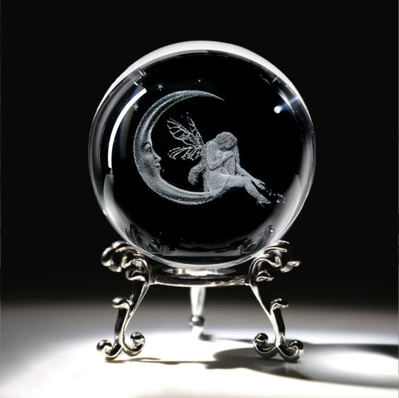 3D Fairy Crystal Ball with Stand, Fairy Figurine Moon Decor Glass Sphere Paperwe 3D Fairy Crystal Ball with Stand, Fairy Figurine Moon Decor Glass Sphere Paperwe
