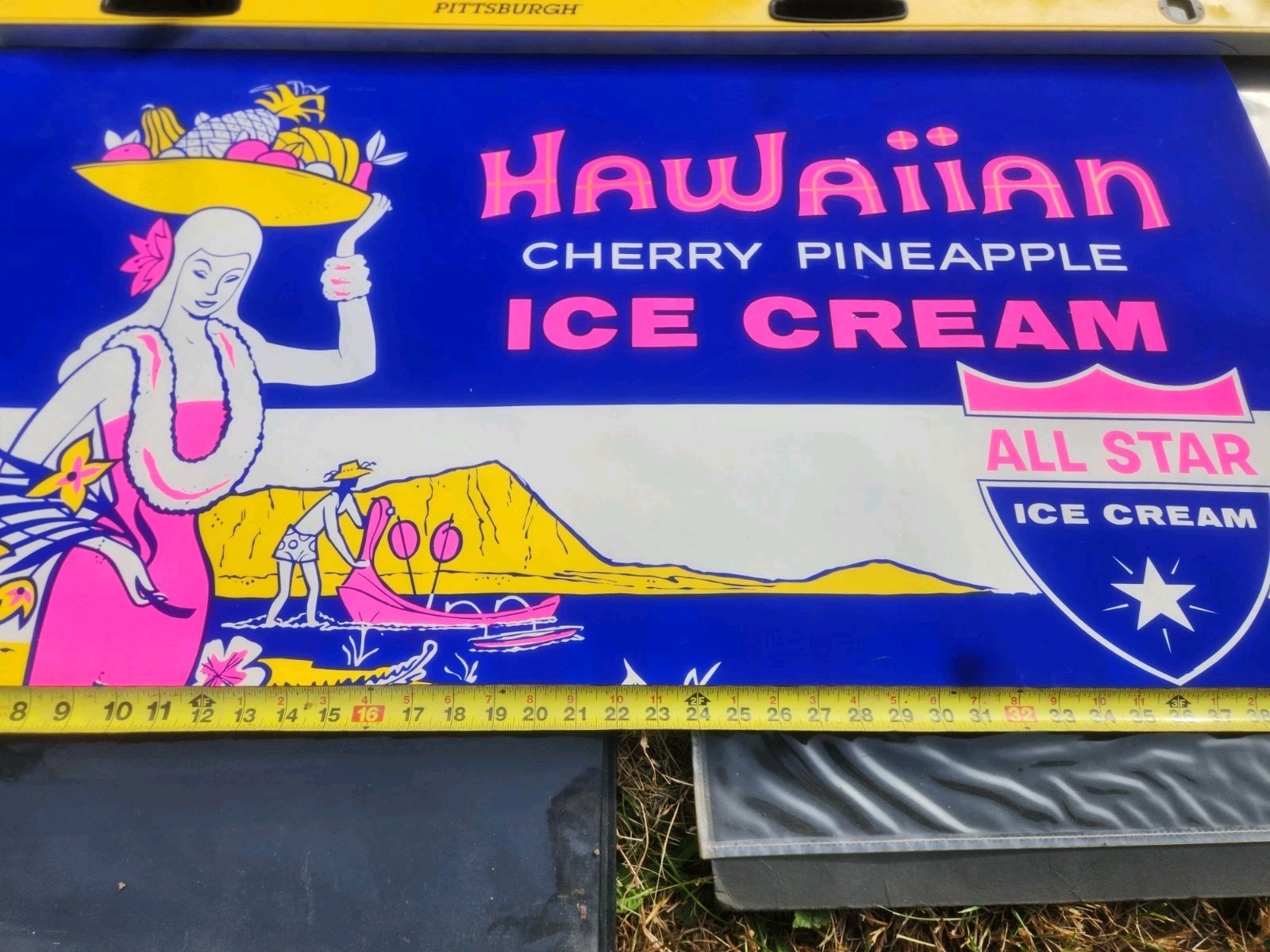 Vtg 60's All Star Dairy Ice Cream Original Advertising Poster Paper Black Light