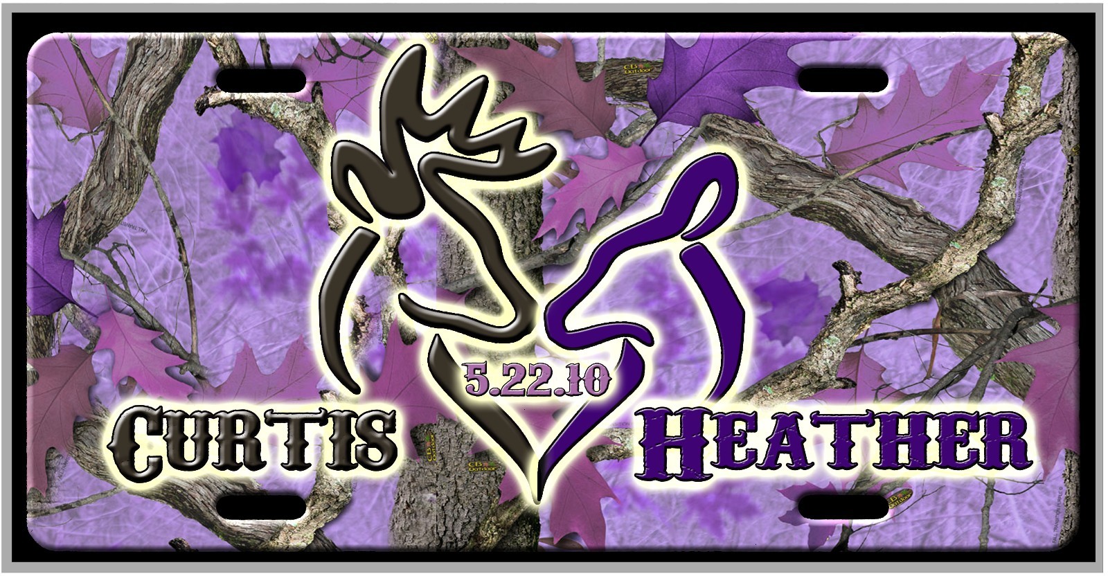 CUSTOM PURPLE Camo New Deer Heart design with YOUR name/s - License Plate