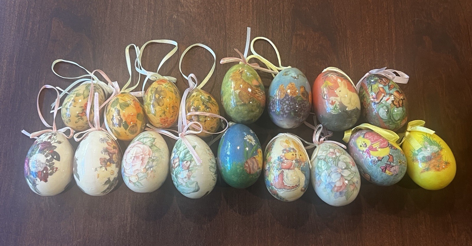 Collection Of 17 Vtg Style Decoupage Paper-mâché And Foam Hanging Easter Eggs
