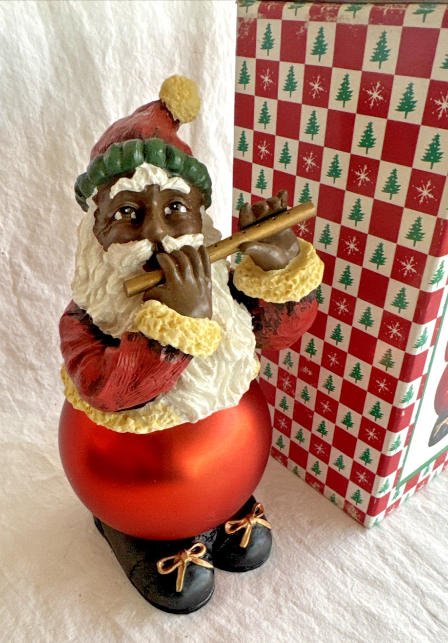 VTG African American Santa Claus 8.25” Figurine Holiday Christmas Playing Flute