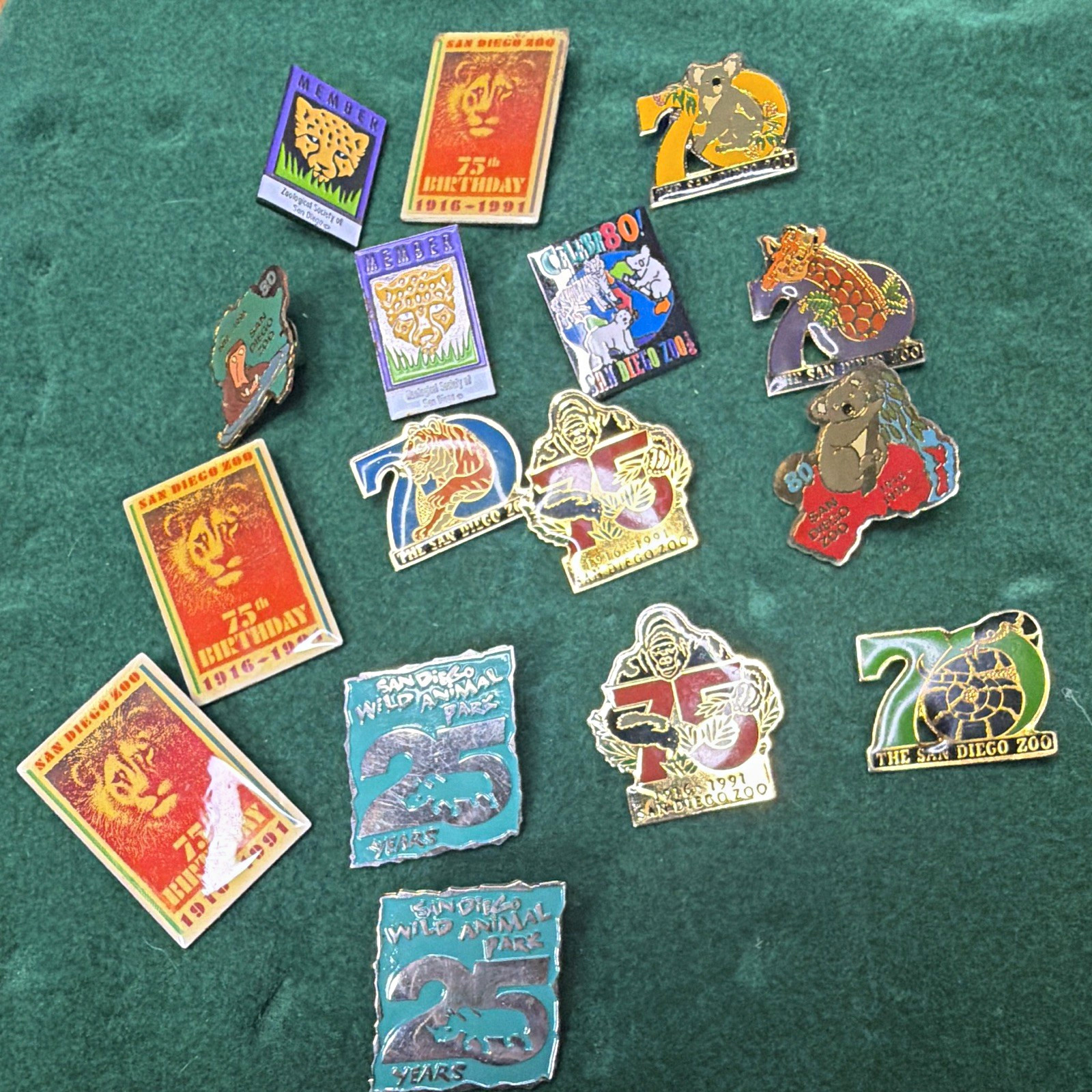 Vintage San Diego Zoo Wild Animal Park Pin Lot of 16 75th Anniversary Member