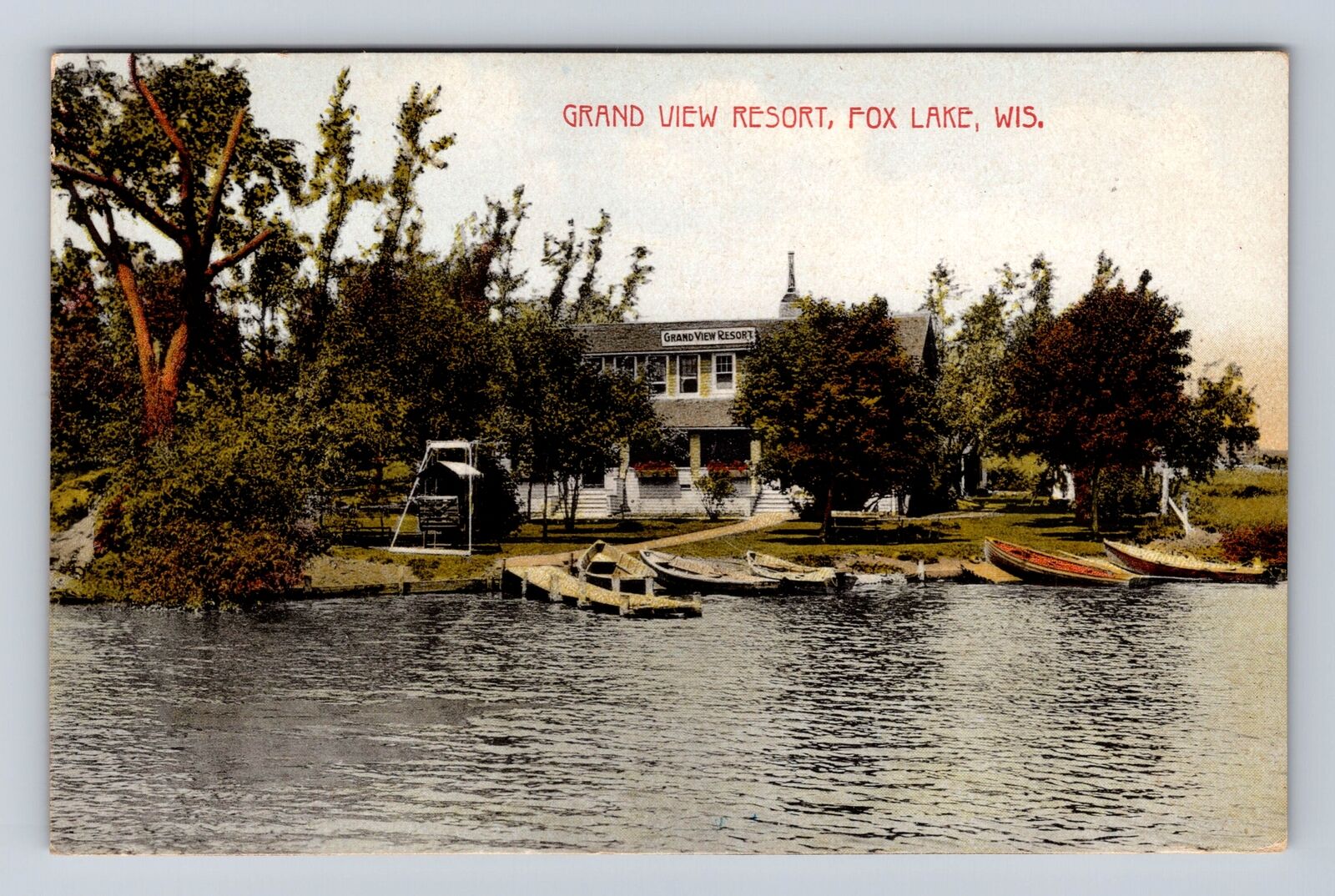 Fox Lake WI-Wisconsin, Grand View Resort, Antique, Vintage Postcard