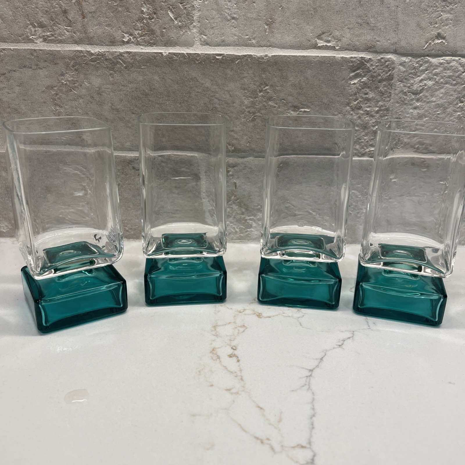 Set 4 Luigi Bormioli Monet Light & Music Liqueur Glasses Vintage Square Green
